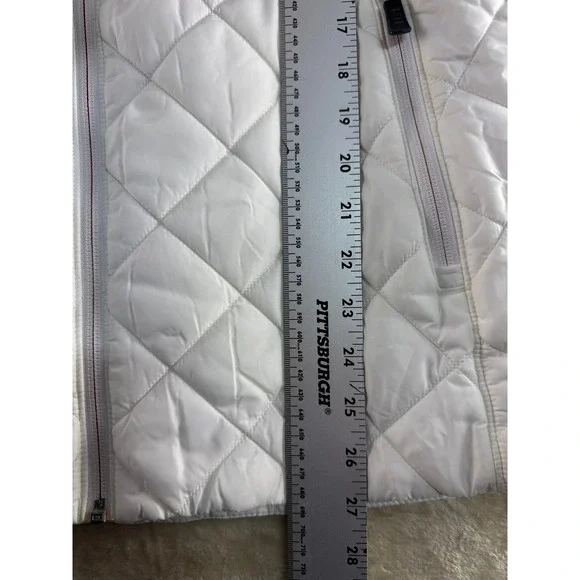 Lands End Womens White Quilted PrimaLoft Hooded Puffer Jacket Pink Lining Size M - Picture 8 of 17